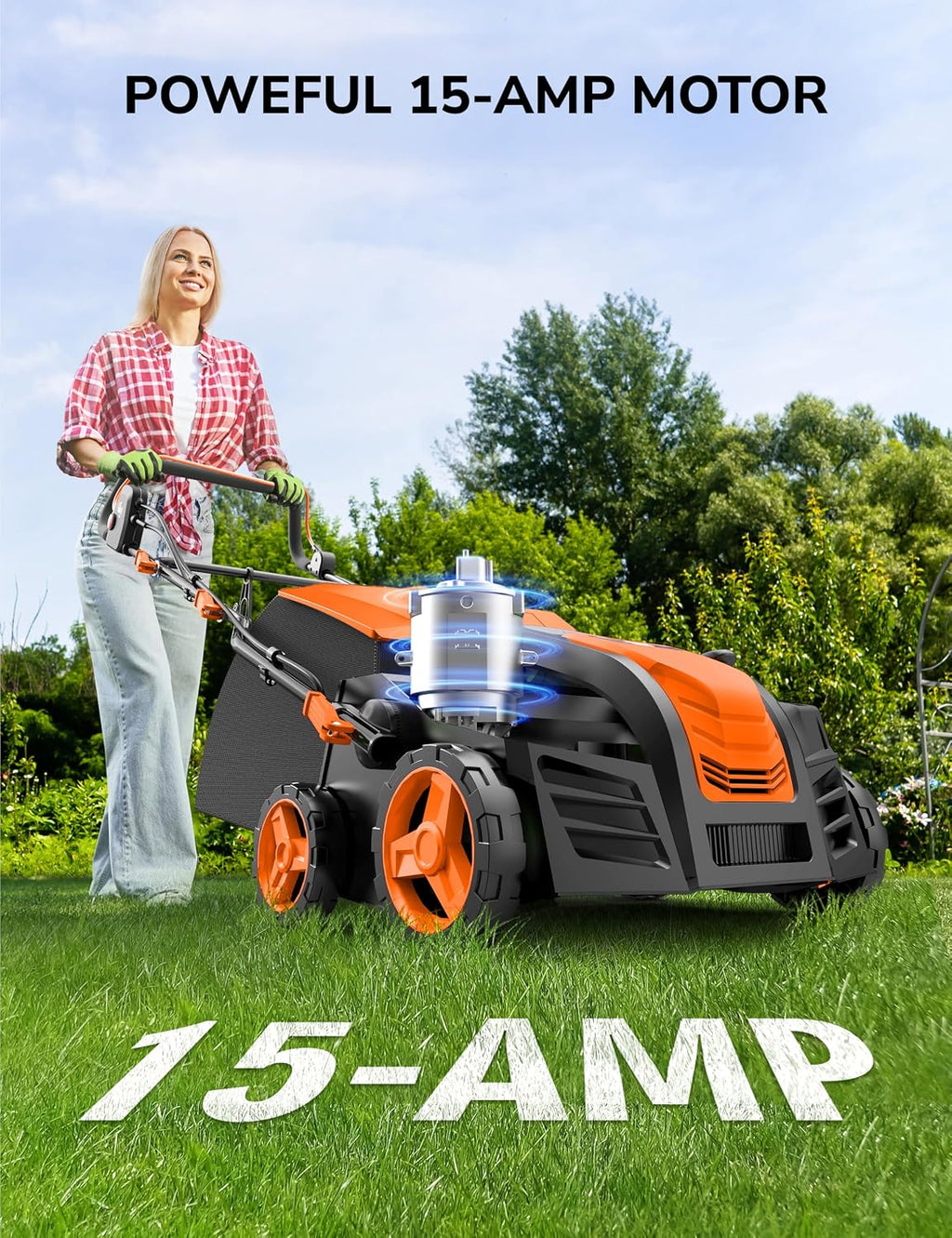 16' Artificial Turf Vacuum, 1800w Grass Sweeper 15 Amp Lawn Sweeper Yard Power Brush with 55L Removable Leaf Collection Bag, Quick-Fold, Keeps Clear Sweepy Box, Orange
