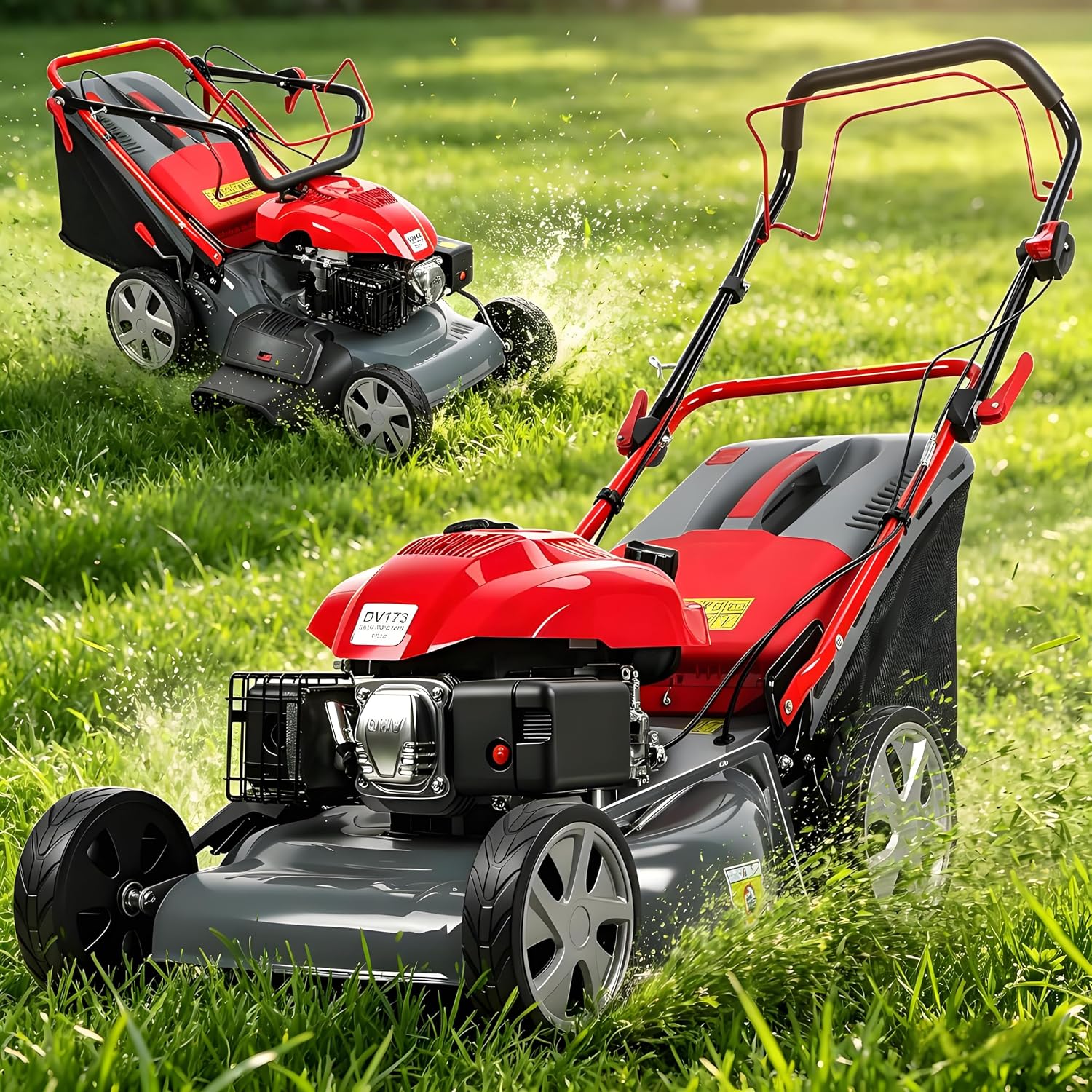 21 Inch Foldable Self Propelled Lawn Mower, 3-in-1 Gas Lawnmower with 173cc 4-Cycle Engine, Bagging, Mulching and Side Discharge, Adjustable 8-Positions Cutting Height, Easy Start Red