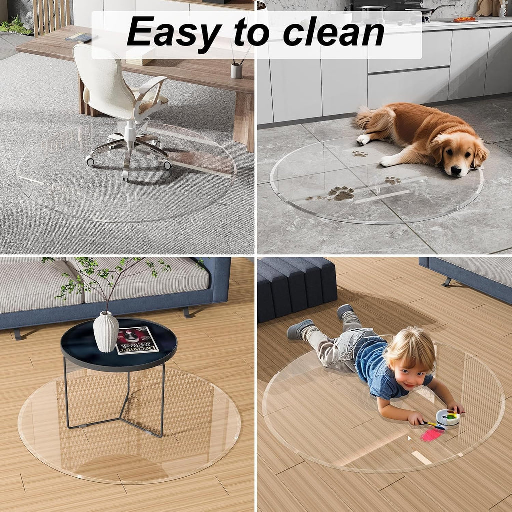MESAILUP Beveled Edge 36' Round Office Chair Mat for Carpet or Hardwood Floor Crystal Clear, 36' x 36' for a Smooth Glide and Easy Roll On/Off, Heavy Duty and Non-Slip Floor Ultimate Clear Chair Mat