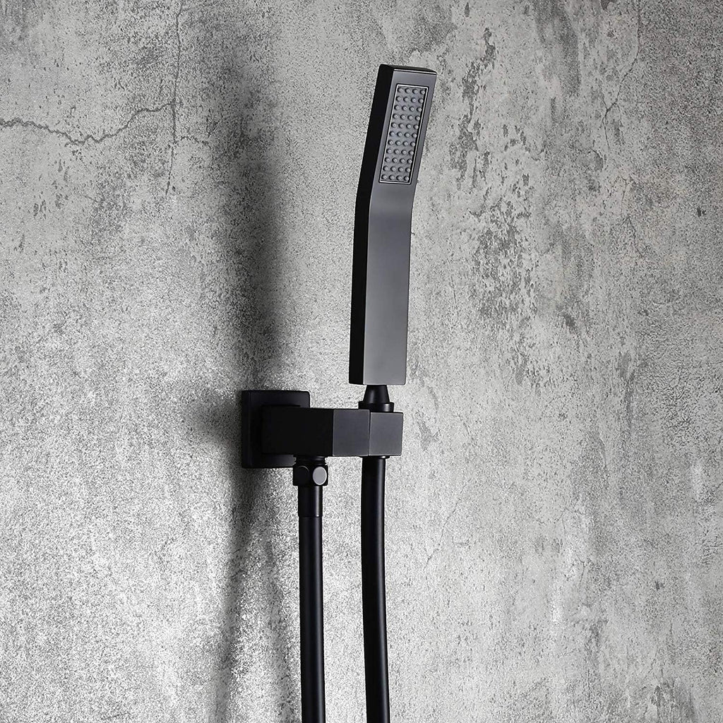 Shower Set Shower System, Wall Mounted Rain Shower Set 12' Square Shower Head Handheld Shower Modern Dual Function Shower Fixture for Bathroom, Solid Brass Matte Black Shower Set