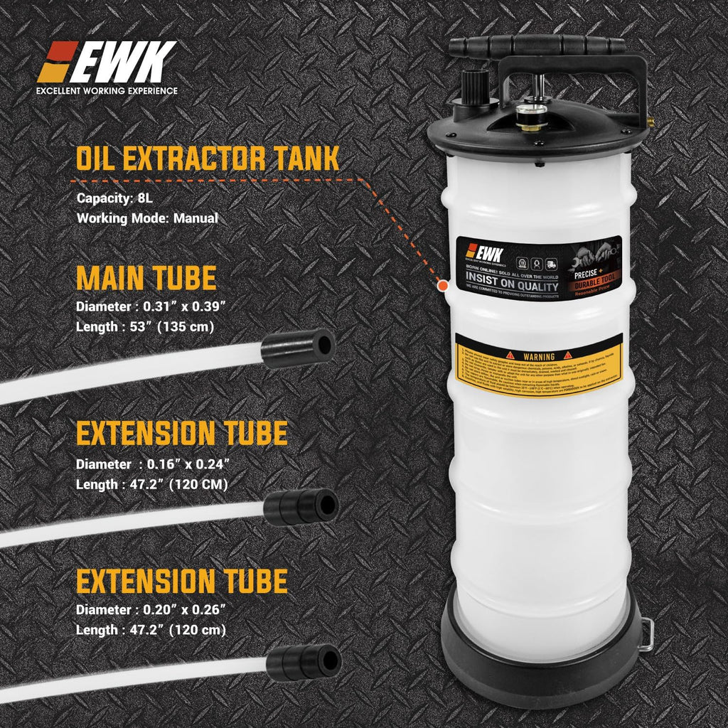 EWK 8L Heavy Duty Manual Oil Extractor Change Pump, Fluid Extractor with Reinforced Tank, Oil Change Pump for Auto Car, Boat, Motorcycle