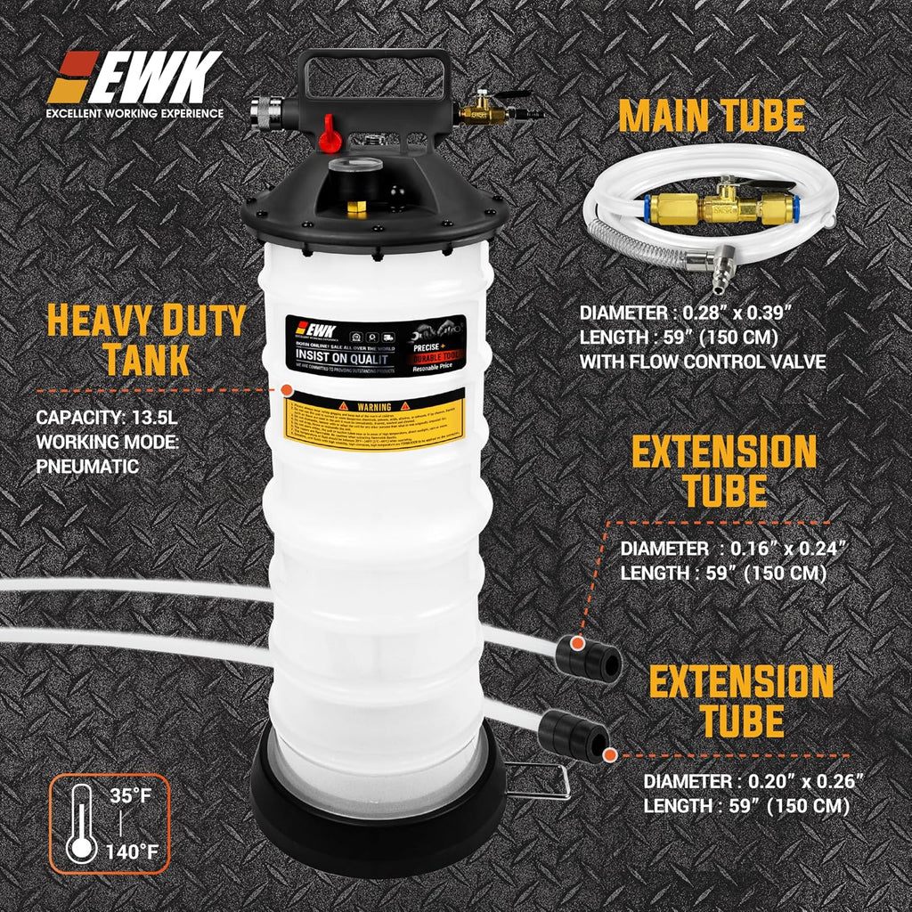 EWK 13.5L Heavy Duty Pneumatic Oil Extractor/Dispenser Pump, Fluid Vacuum Evacuator with Reinforced Tank, Oil Change Pump for Automotive Large Engines