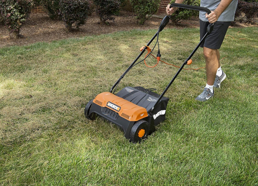WORX 12 Amp Corded Lawn Dethatcher, Electric Scarifier Removes Deep Thatch & Improves Grass Health, WG850