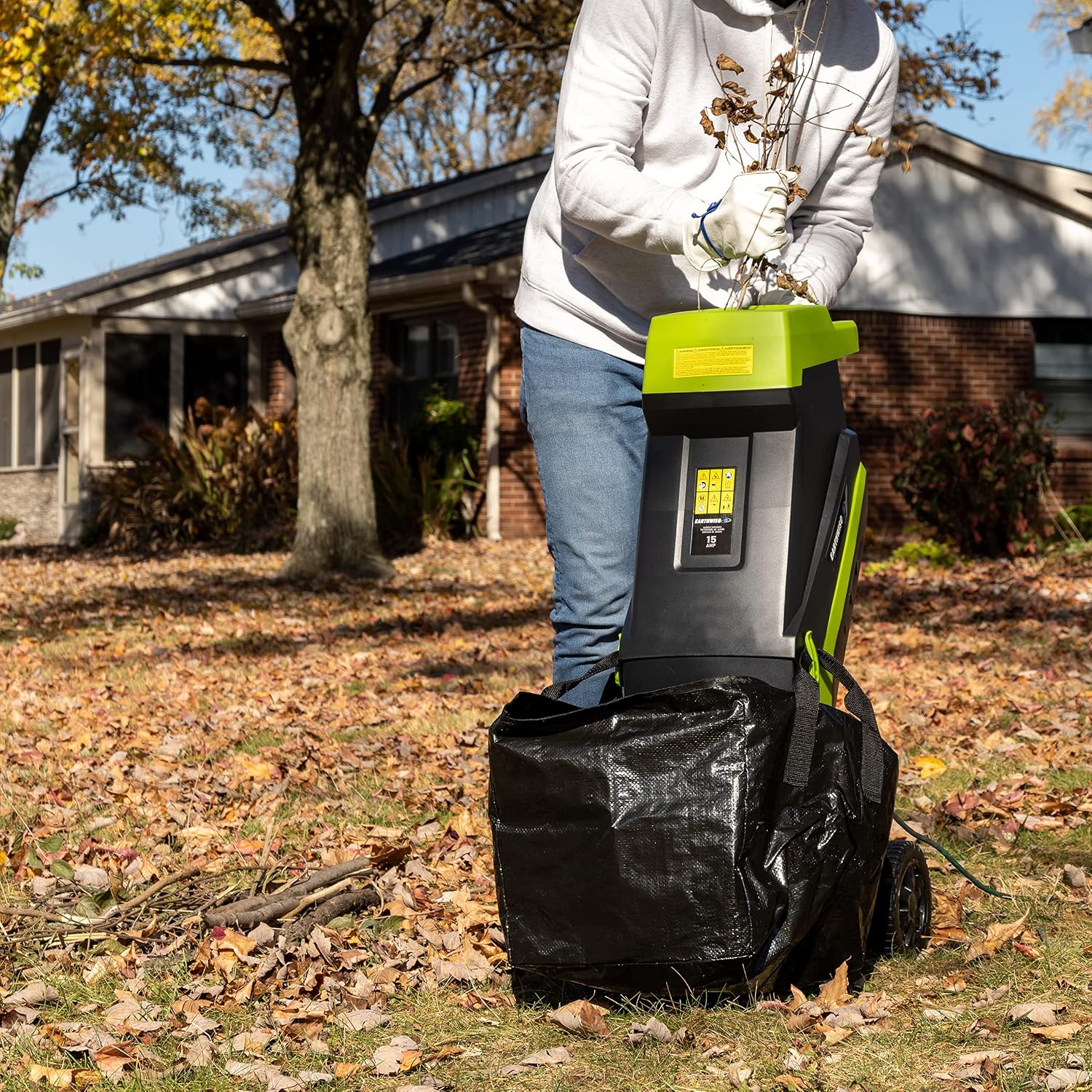 Earthwise GS015 15-Amp Electric Corded Chipper/Shredder with Collection Bag