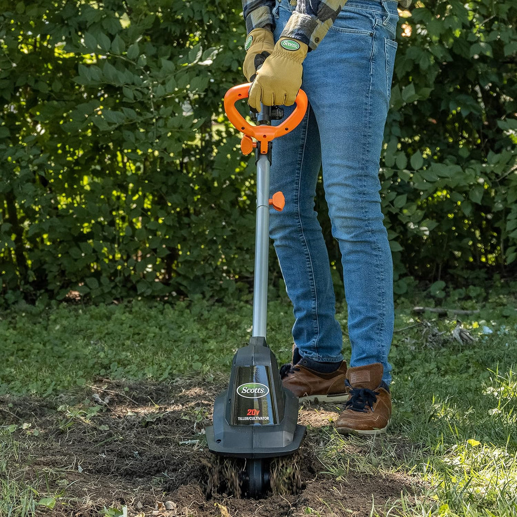 Scotts Outdoor Power Tools TC70020S 20-Volt 7.5-Inch Cordless Garden Tiller Cultivator, (2AH Battery & Fast Charger Included)